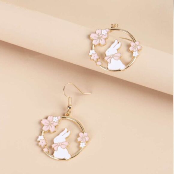 Spring Bunny and Flower Earrings - Picture 3 of 5